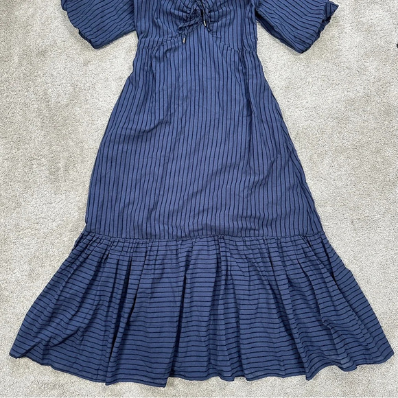 NWT MINKPINK Arielle Midi Dress Shortsleeve Striped Smocked Back Navy Black S - Picture 7 of 16